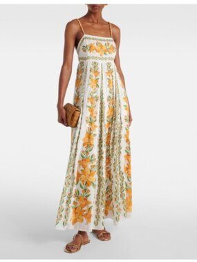 Farm Rio Tropical Lightness White/Yellow Floral Maxi Dress Size Small NWT